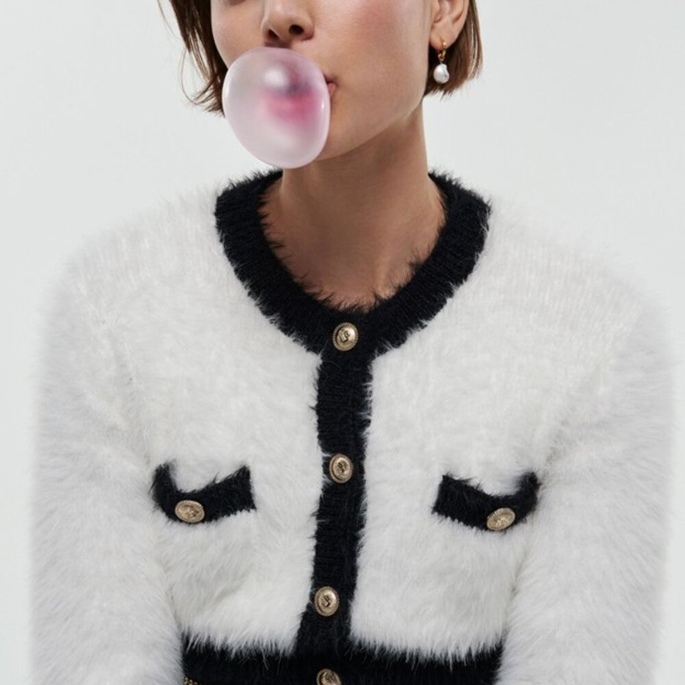 Maje Black and White Teddy Jacket - Size Med (Excellent Condition)